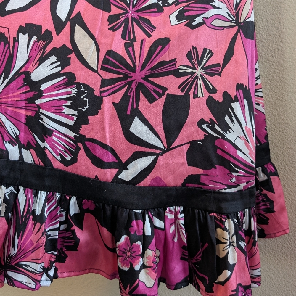 bebe Size Medium Floral Black and Pink Women's Dress Silk With Y2k Style - Picture 2 of 7